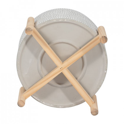 Sagebrook 12" Ceramic Tribal Planter With Wood Stand - Beige