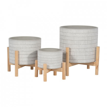 Sagebrook 12" Ceramic Tribal Planter With Wood Stand - Beige