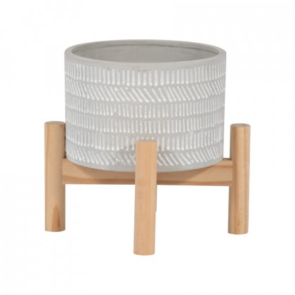 Sagebrook 6" Ceramic Tribal Planter With Wood Stand - Beige