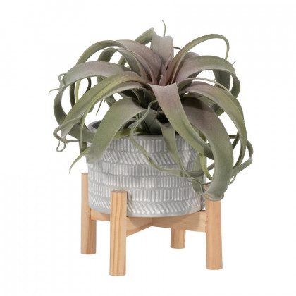Sagebrook 6" Ceramic Tribal Planter With Wood Stand - Beige