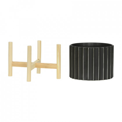 Sagebrook 12" Ceramic Fluted Planter With Wood Stand - Black