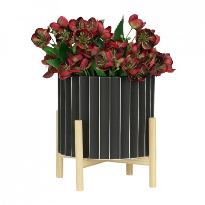 Sagebrook 12" Ceramic Fluted Planter With Wood Stand - Black
