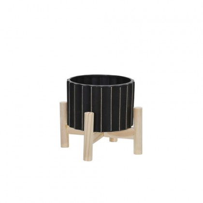 Sagebrook - 12" Ceramic Fluted Planter With Wood Stand