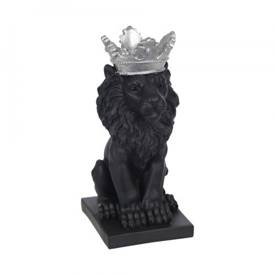 Sagebrook - 8" Polyresin Lion With Crown Figurine in Black/Silver
