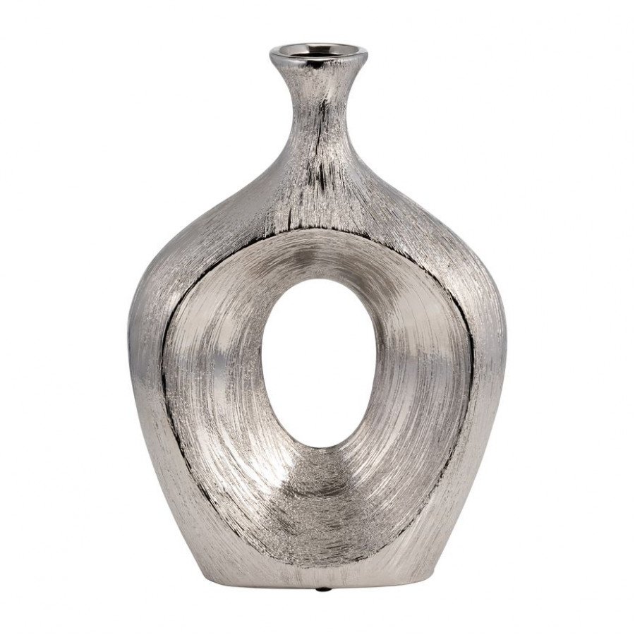 Sagebrook 13" Scratched Oval Vase Cut-out - Silver
