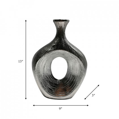 Sagebrook 13" Scratched Oval Vase Cut-out - Silver
