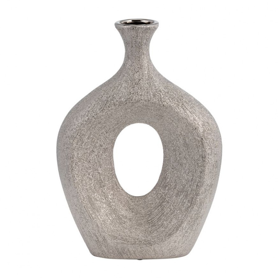 Sagebrook 13" Beaded Oval Vase Cut-out - Silver