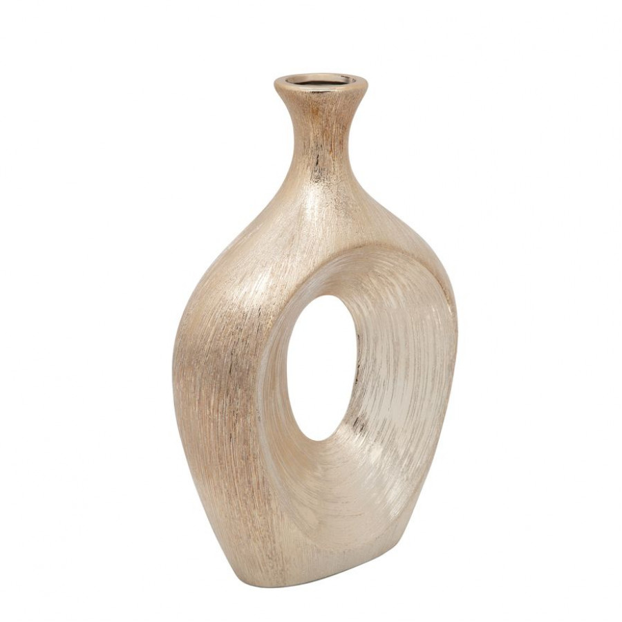 Sagebrook 13" Scratched Oval Vase Cut-out - Champagne