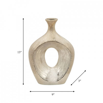 Sagebrook 13" Scratched Oval Vase Cut-out - Champagne