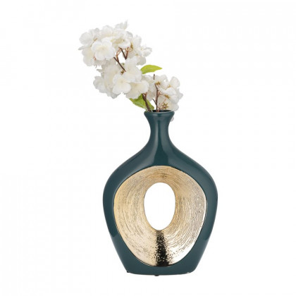 Sagebrook 13" 2-Tone Scratched Oval Vase - Teal/Champagne