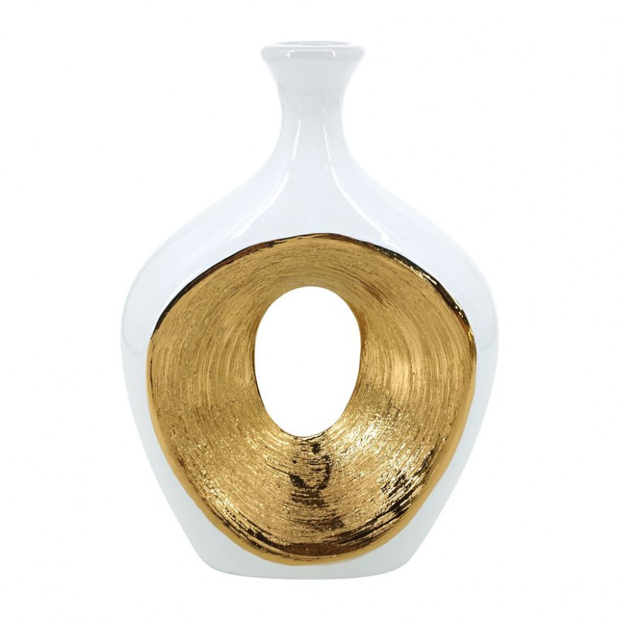 Sagebrook 13" 2-Tone Scratched Oval Vase - White/Gold