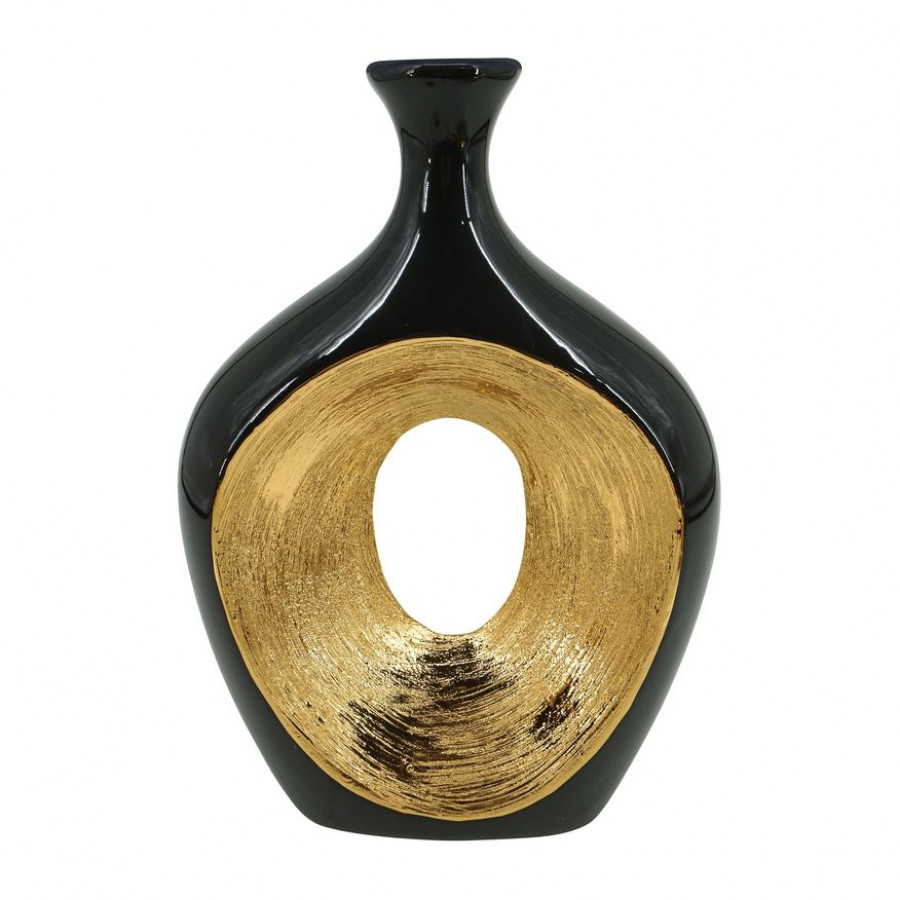 Sagebrook 13" 2-Tone Scratched Oval Vase - Black/Gold