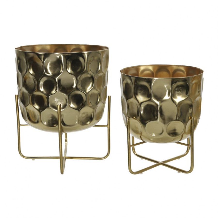 Sagebrook 12"/15" Metal Hammered Planters (Set Of 2) - Gold
