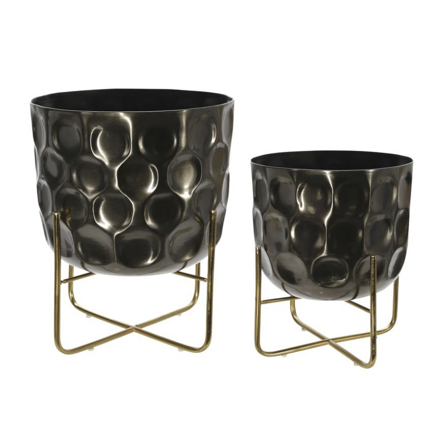Sagebrook 12"/15" Metal Hammered Planters (Set Of 2) - Gunmetal