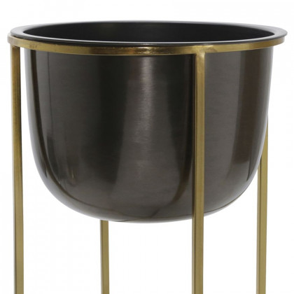 Sagebrook - 25"/21" Metal Planters With Stand (Set Of 2) in Gunmetal/Gold