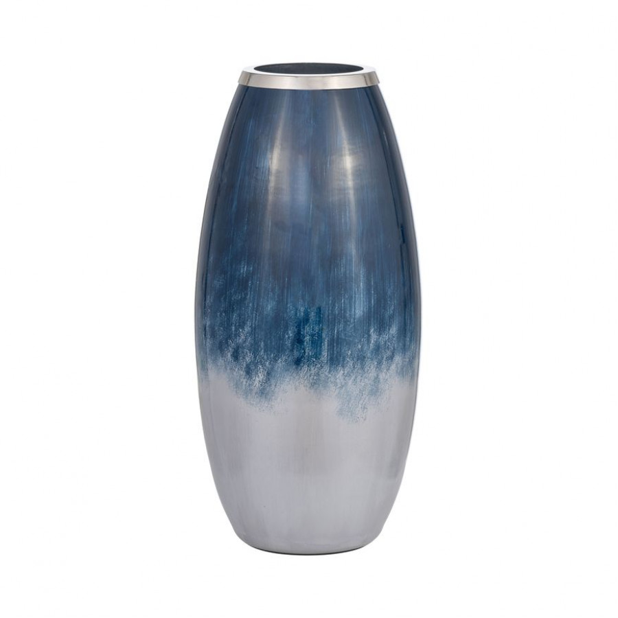 Sagebrook 18" Glass Vase With Metal Rim - Blue/White Ombre