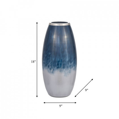 Sagebrook 18" Glass Vase With Metal Rim - Blue/White Ombre