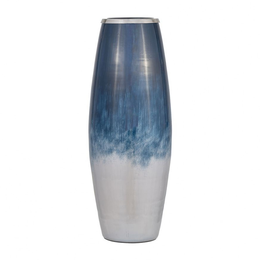 Sagebrook 24" Glass Vase With Metal Rim - Blue/White Ombre