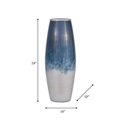 Sagebrook 24" Glass Vase With Metal Rim - Blue/White Ombre