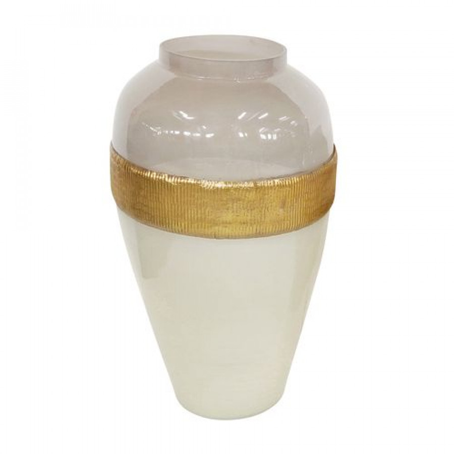 Sagebrook - 21" Glass Ginger Vase With Brass Band in White