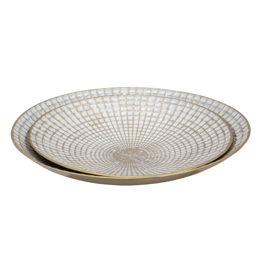 Sagebrook - 18"/21" Metal Round Plates (Set Of 2) in Ivory/Champagne