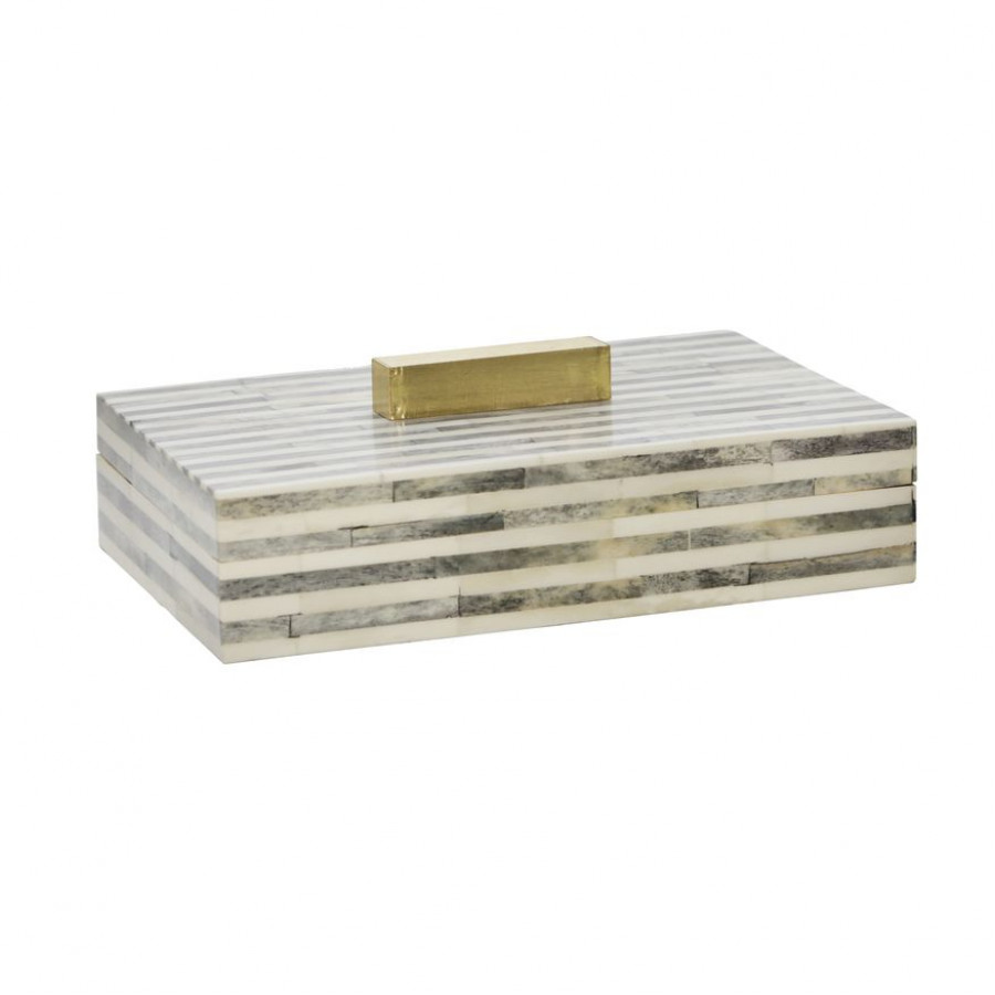 Sagebrook - 9" Bone Rectangular Box in Light Gray/Gold