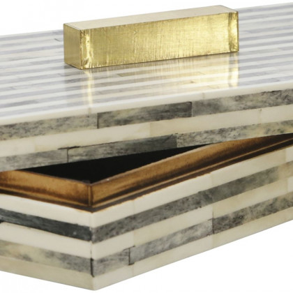 Sagebrook - 9" Bone Rectangular Box in Light Gray/Gold