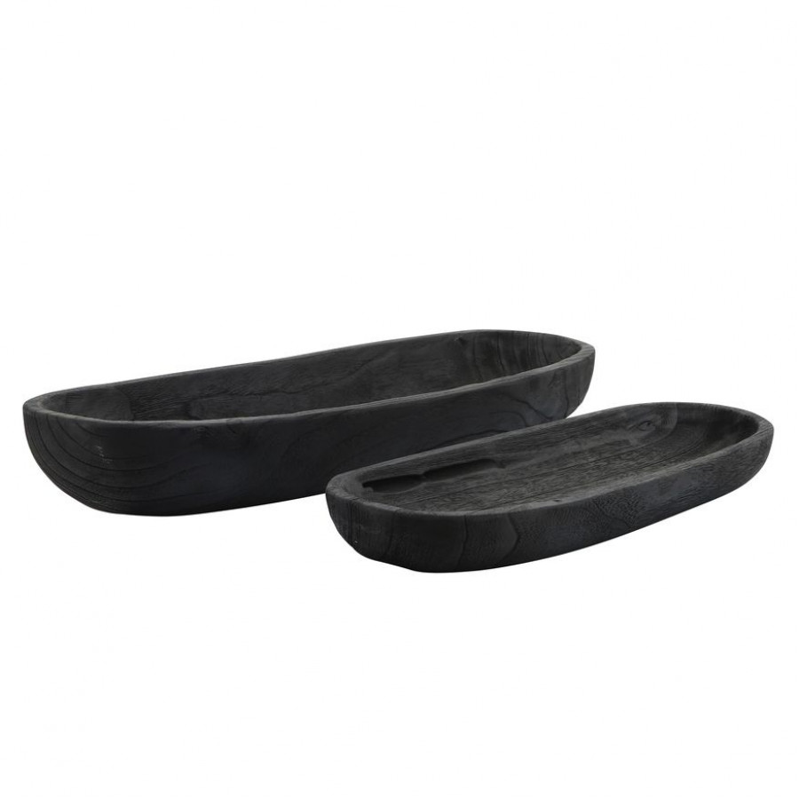 Sagebrook 18"/24" Wood Decor Plates (Set Of 2) - Black