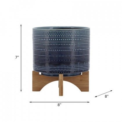 Sagebrook 8" Dotted Planter With Wood Stand - Blue
