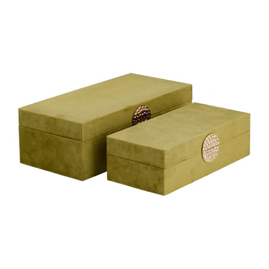Sagebrook 10"/12" Wood Box With Medallion (Set Of 2) - Olive/Gold