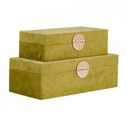Sagebrook 10"/12" Wood Box With Medallion (Set Of 2) - Olive/Gold
