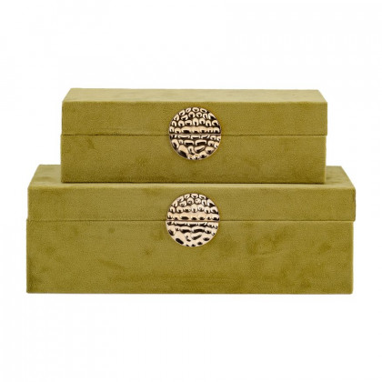 Sagebrook 10"/12" Wood Box With Medallion (Set Of 2) - Olive/Gold