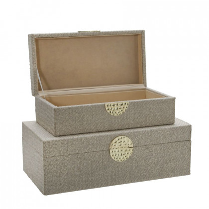 Sagebrook 10"/12" Wood Box With Medallion (Set Of 2) - Ivory/Gold