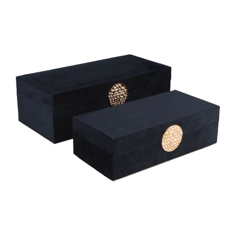 Sagebrook - 10"/12" Velveteen Box With Medallion (Set Of 2)