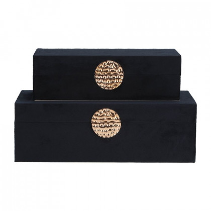 Sagebrook 10"/12" Wood Box With Medallion (Set Of 2) - Navy/Gold