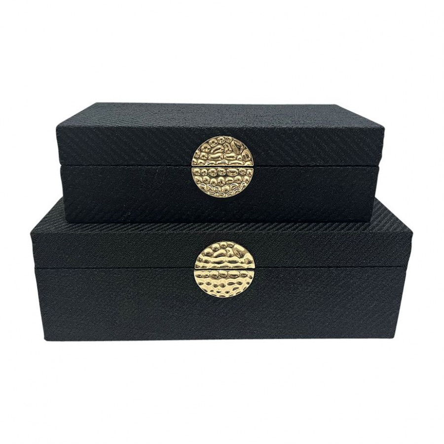 Sagebrook 10"/12" Velveteen Box With Medallion (Set Of 2) - Black/Gold