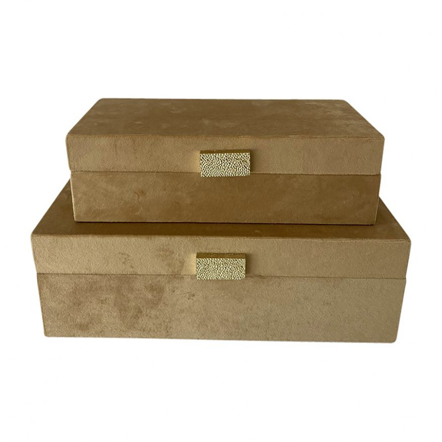 Sagebrook 10"/12" Velveteen Box With Hammered Knob (Set Of 2) - Nude/Gold