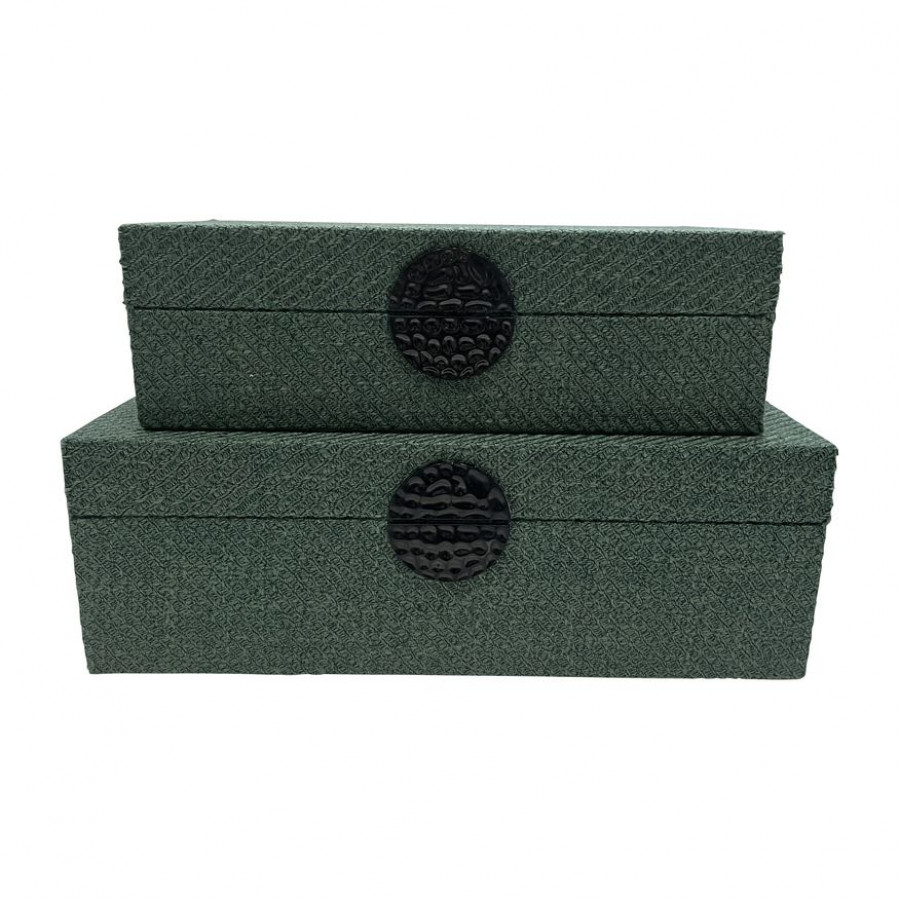 Sagebrook 10"/12" Velveteen Box With Medallion (Set Of 2) - Sage Green