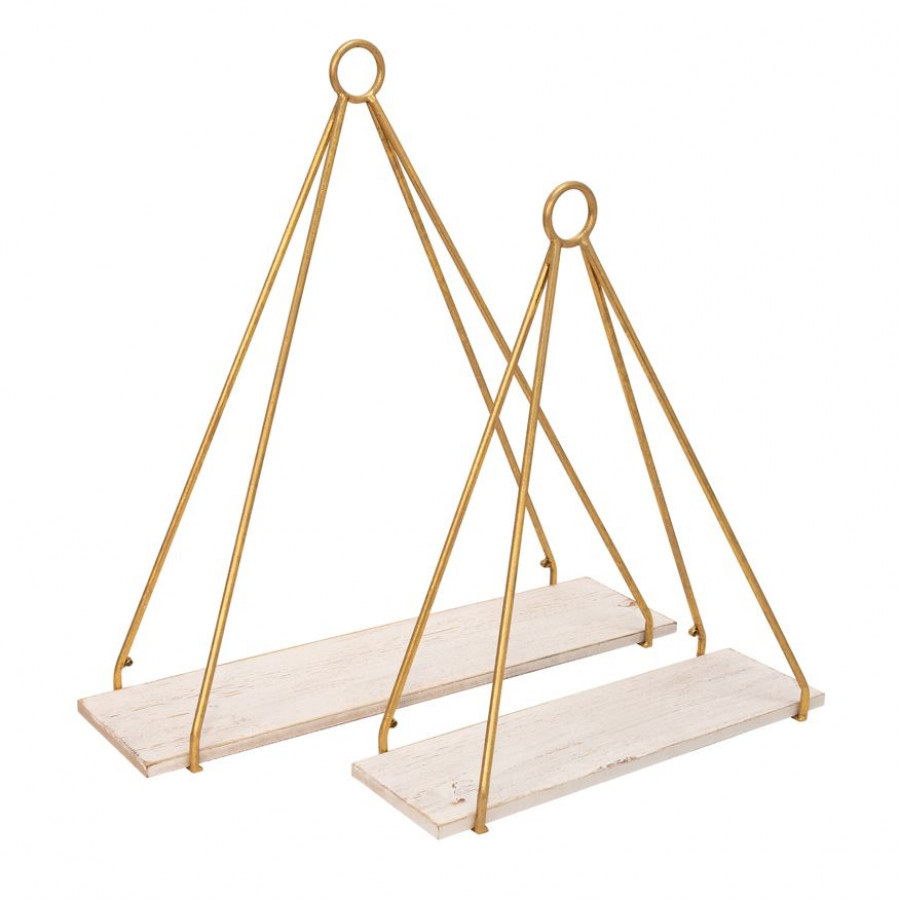 Sagebrook - Metal/Wood Triangle Shelf (Set Of 2) in White/Gold