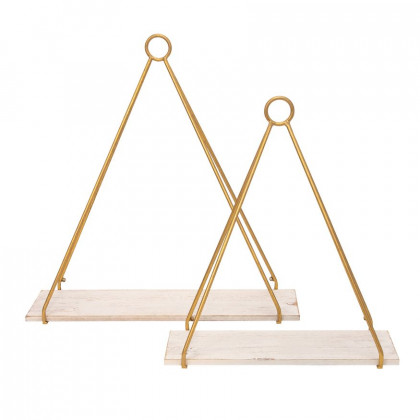 Sagebrook - Metal/Wood Triangle Shelf (Set Of 2) in White/Gold