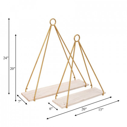 Sagebrook - Metal/Wood Triangle Shelf (Set Of 2) in White/Gold