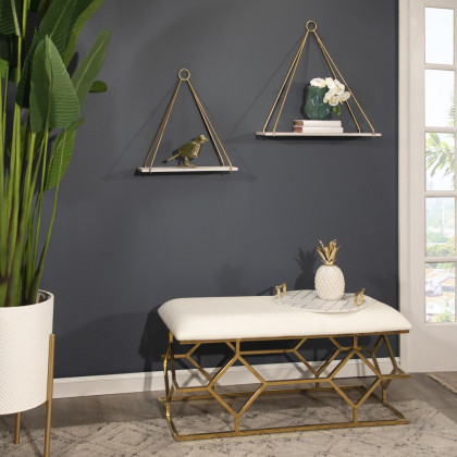 Sagebrook - Metal/Wood Triangle Shelf (Set Of 2) in White/Gold