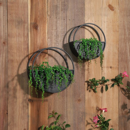 Sagebrook - 9"/12" Metal Round Wall Planters (Set Of 2) in Black