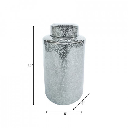 Sagebrook 16" Ceramic Jar - Crackle Silver