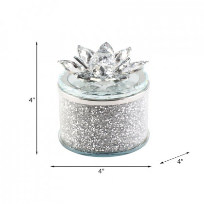 Sagebrook 4" Crystal Round Lotus Box - Silver