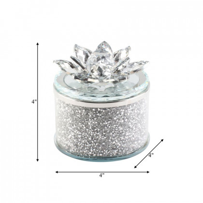 Sagebrook 4" Crystal Round Lotus Box - Silver