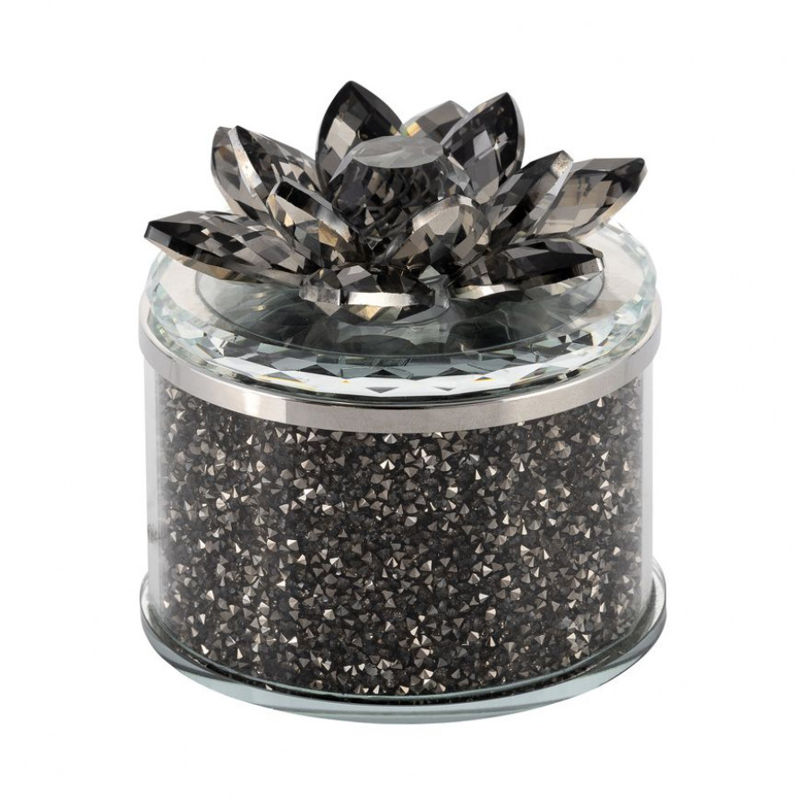 Sagebrook 4" Crystal Round Lotus Box - Smoke