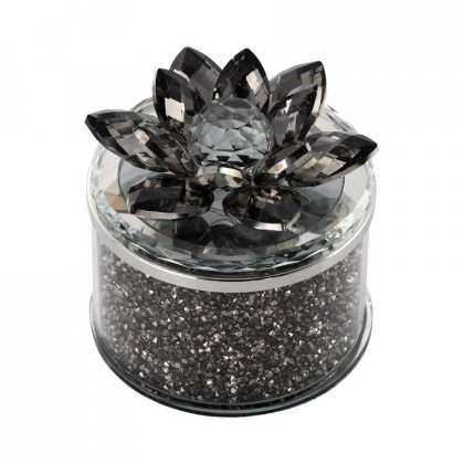Sagebrook 4" Crystal Round Lotus Box - Smoke