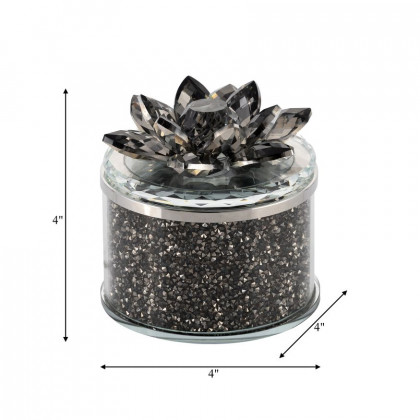 Sagebrook 4" Crystal Round Lotus Box - Smoke