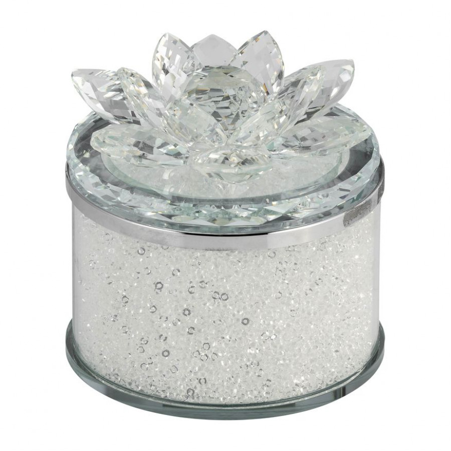 Sagebrook 4" Crystal Round Lotus Box - Clear